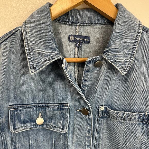 Democracy Denim Jean Jacket Medium 100% Cotton Blue Cropped Classic - Picture 6 of 8